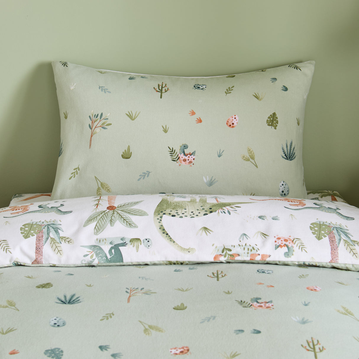 Catherine Lansfield Kids Sleepy Saurus Dino Cream 100% Brushed Cotton Duvet Set