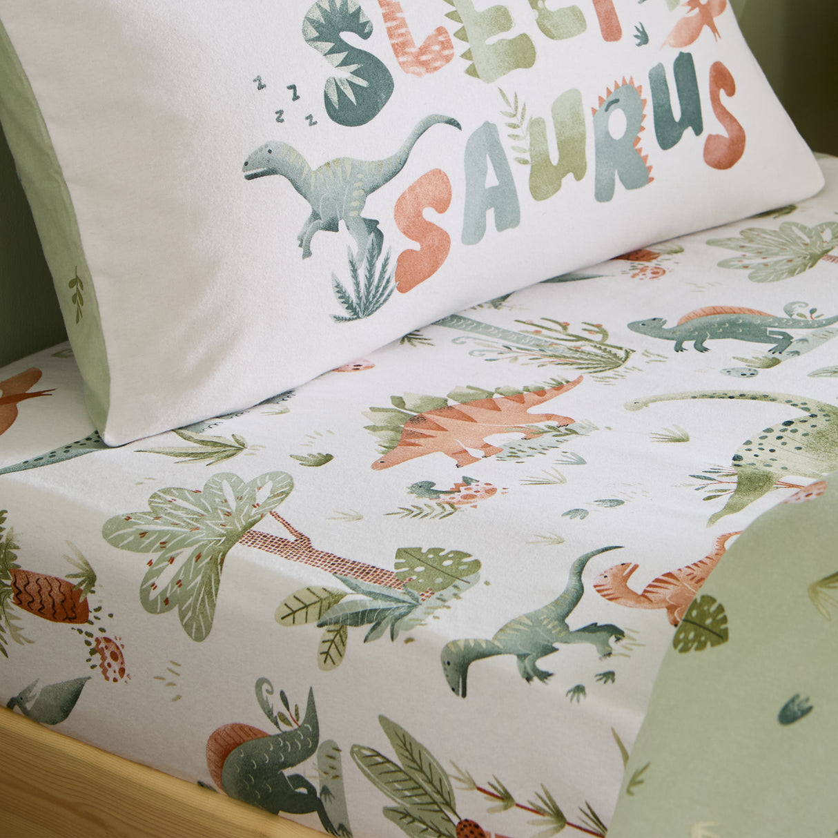 Catherine Lansfield Kids Sleepy Saurus Dino Cream 100% Brushed Cotton Duvet Set