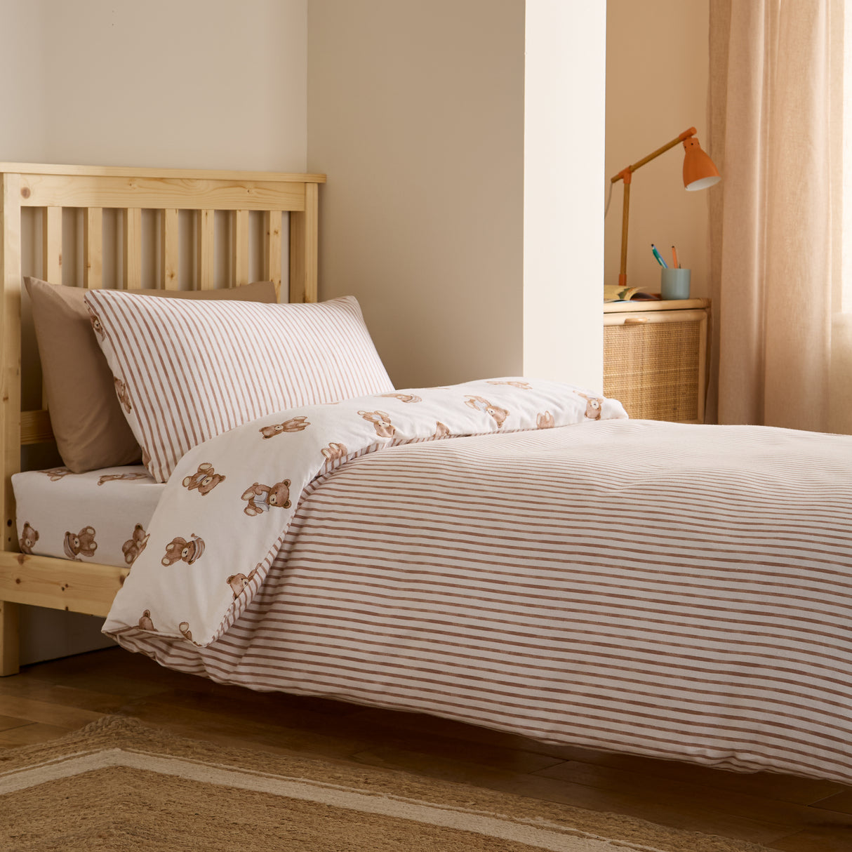 Catherine Lansfield Kids Teddy Bear Cream 100% Brushed Cotton Duvet Set