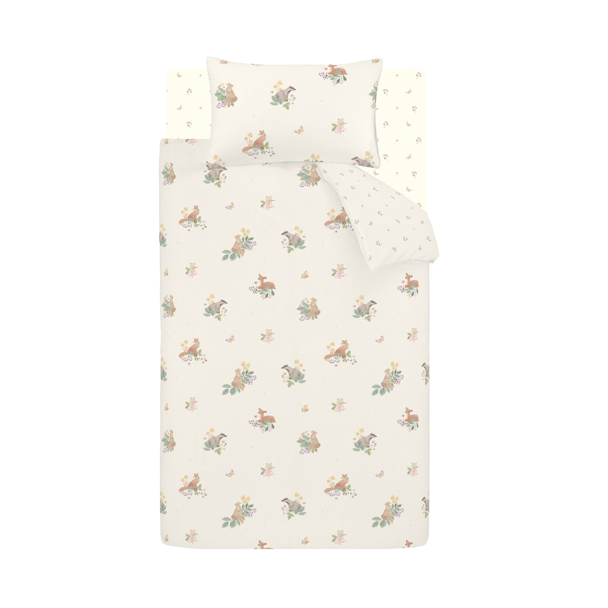 Catherine Lansfield Kids Forest Friends Cream 100% Brushed Cotton Duvet Set