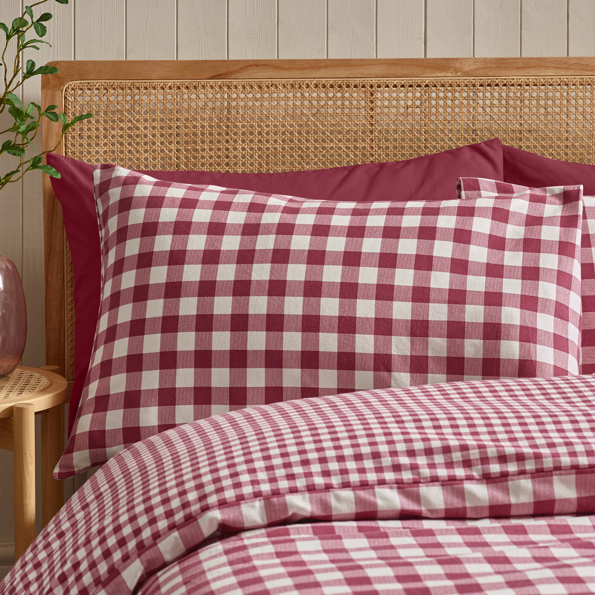 Catherine Lansfield Gingham Burgundy 100% Brushed Cotton Duvet Set