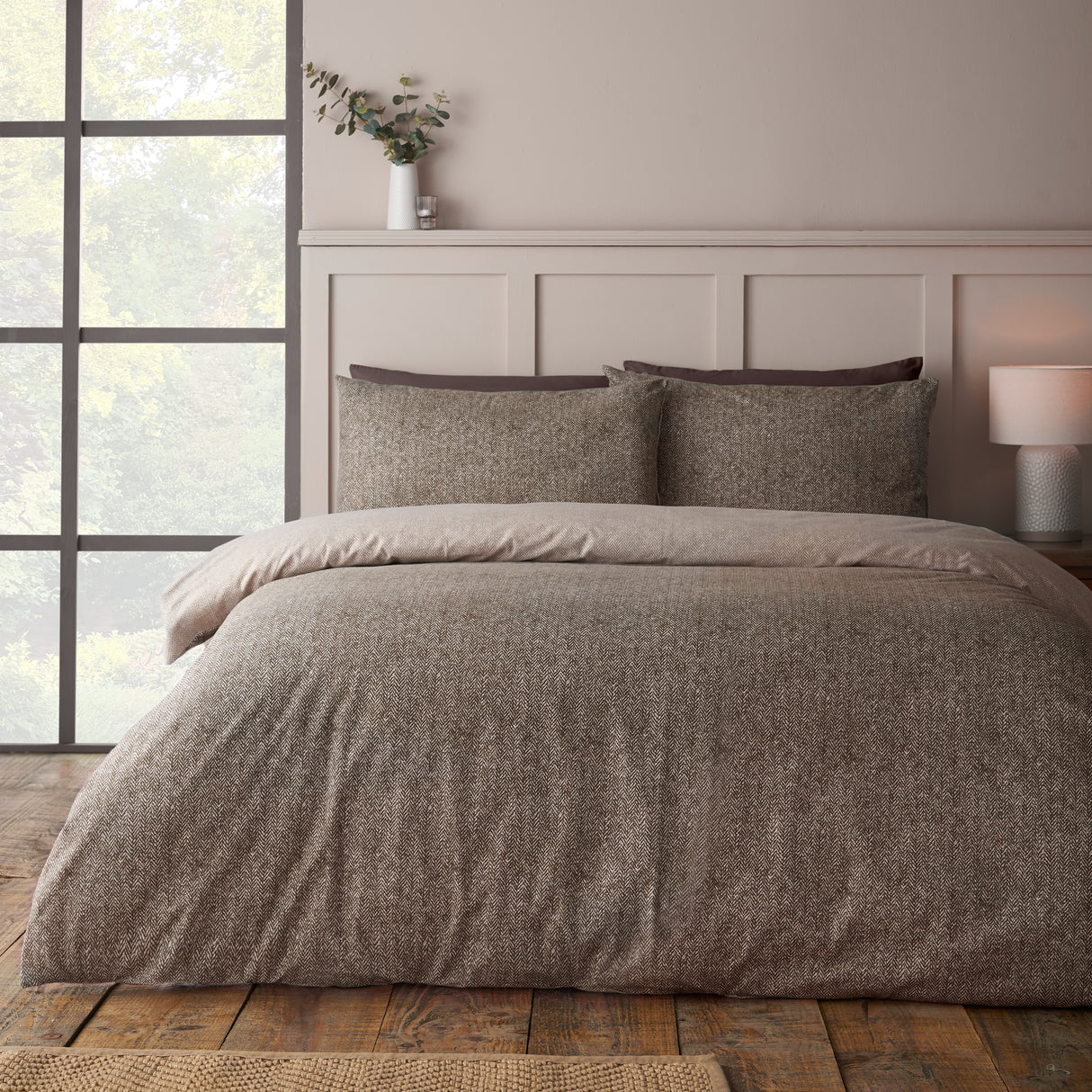 Catherine Lansfield Herringbone 100% Brushed Cotton Duvet Set