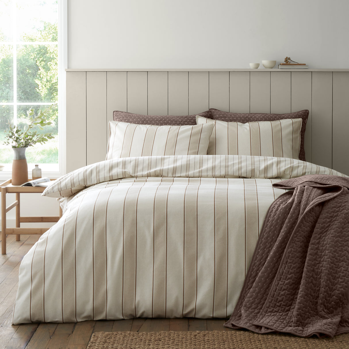 Bianca Fine Linens Regal Stripe Natural 100% Brushed Cotton Duvet Set