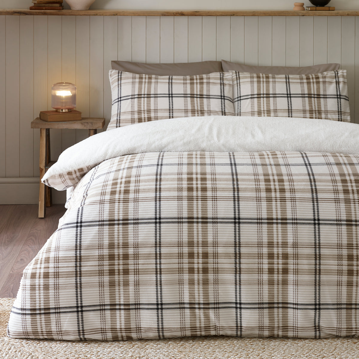 Catherine Lansfield Cosy Ribbed Check Duvet Set