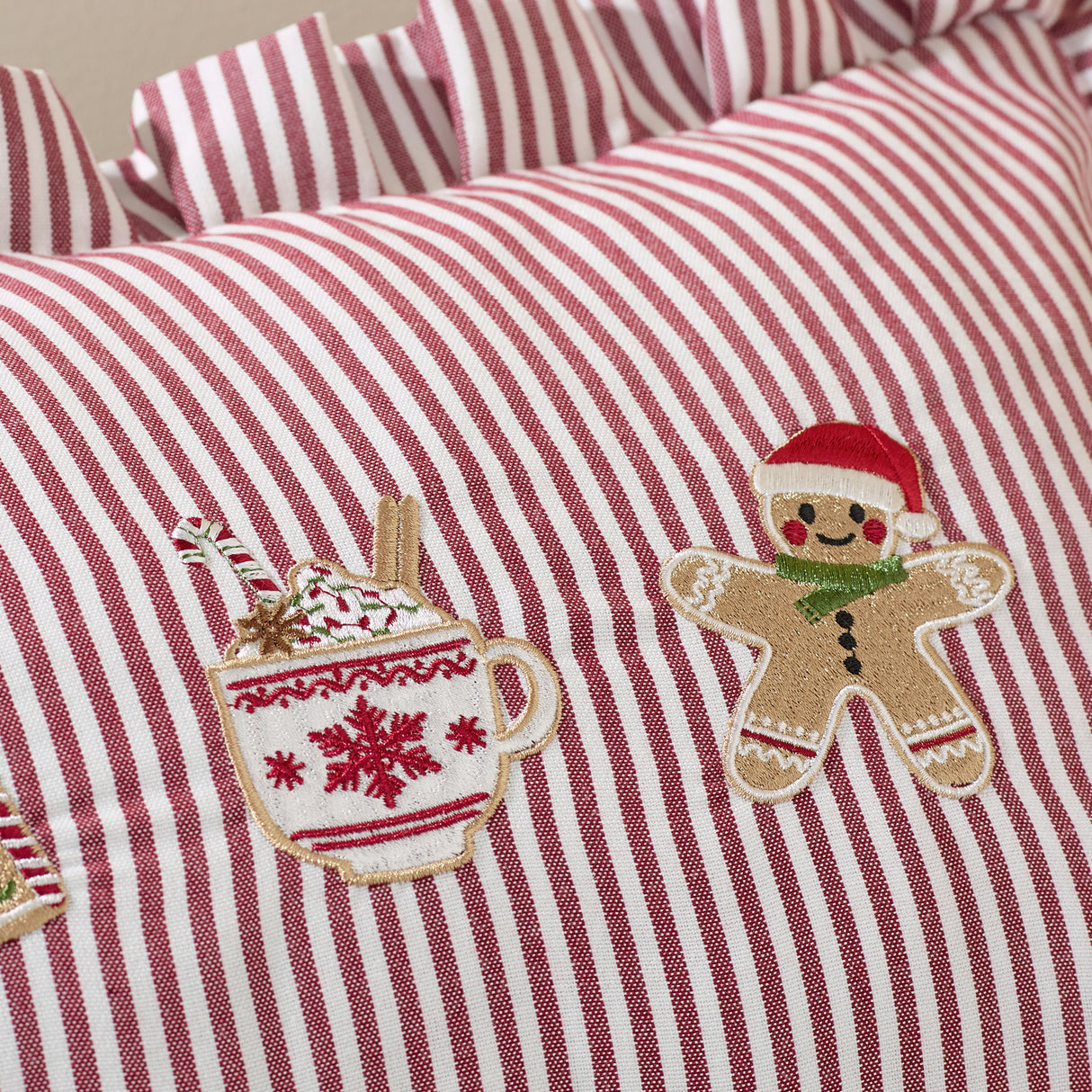 Catherine Lansfield Christmas Gingerbread Stripe Natural Duvet Set