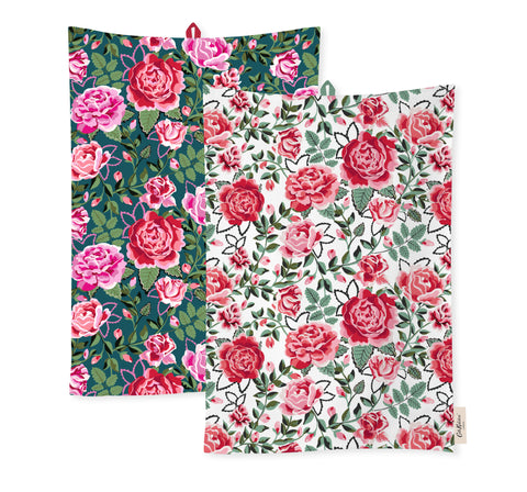 Cath Kidston CKDRTTOWEL2 Dolly Roses Pack of 2 Tea Towels