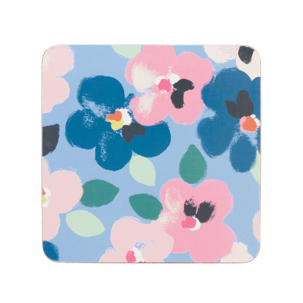 Cath Kidston CKPPCBCOAST Painted Pansies Blue Set of 4 Cork Back Coasters