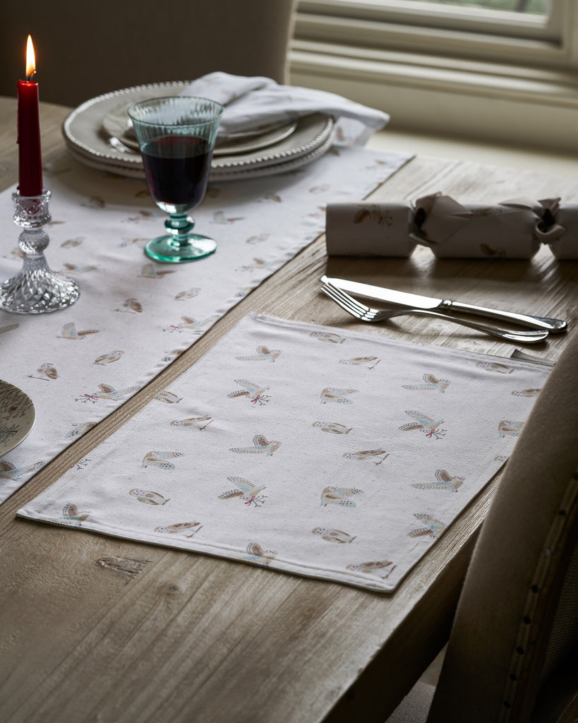 ALL120820WS Sophie Allport Snowy Owls Washable Fabric Placemat Set of 2