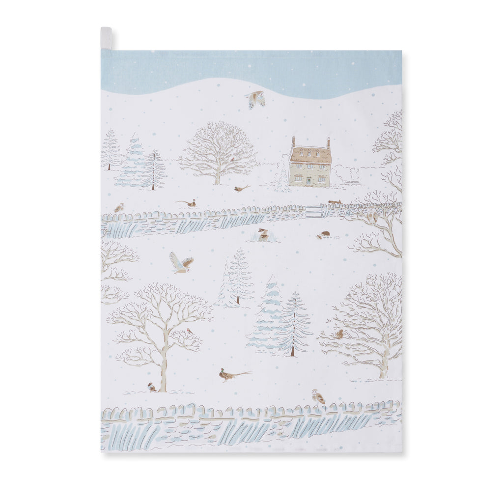 ALL123601S Sophie Allport Snowy Cottage Scene Tea Towel