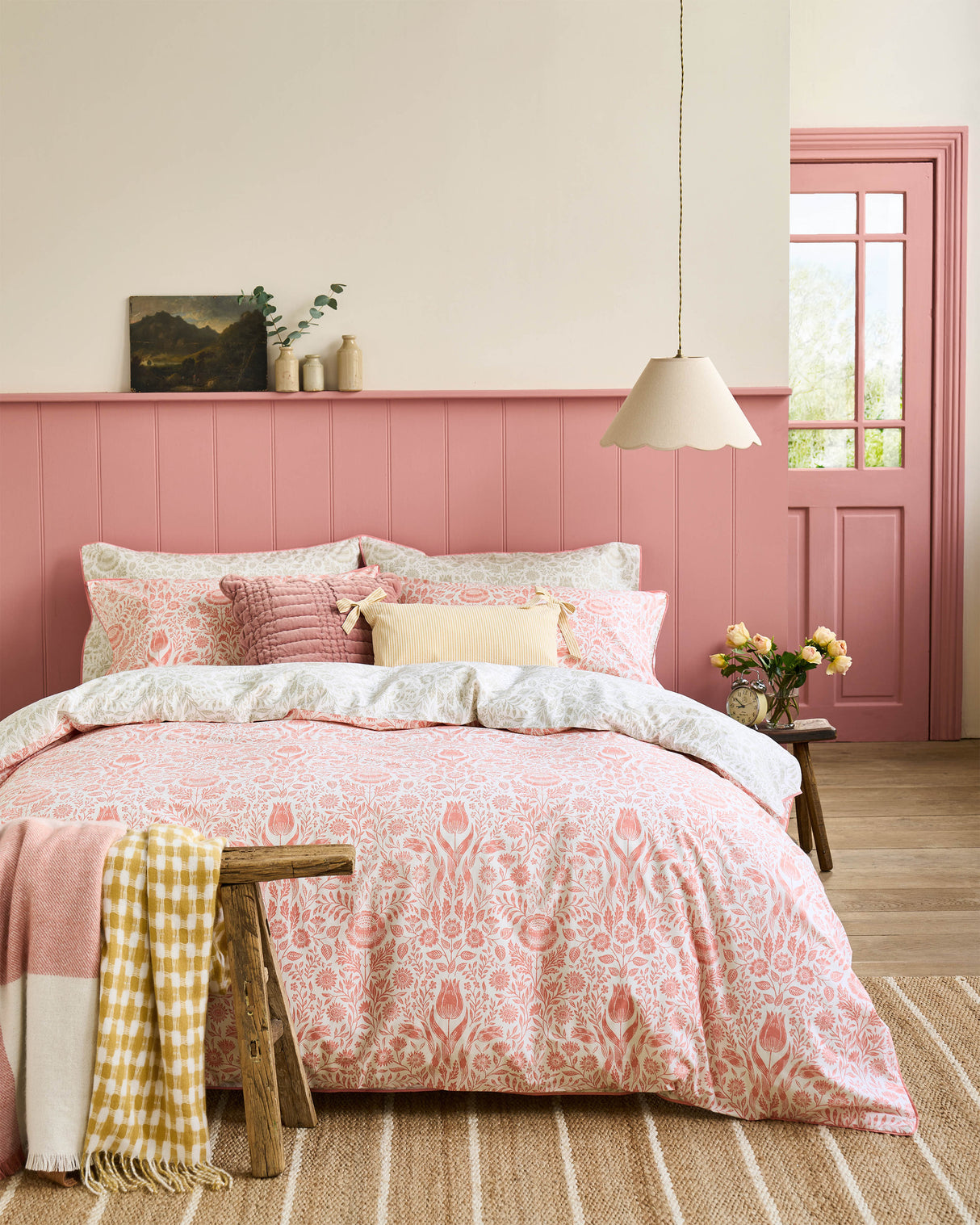 Laura Ashley Ashstead Damask Natural Coral Duvet Set