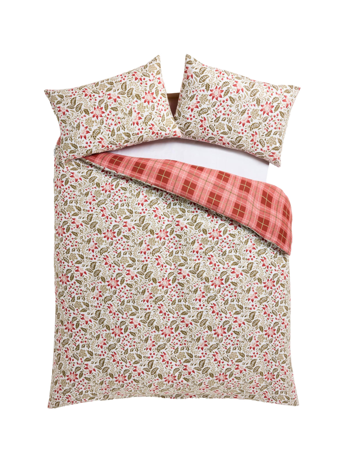 Laura Ashley Astley Floral Christmas Festive Red 100% Brushed Cotton Duvet Set
