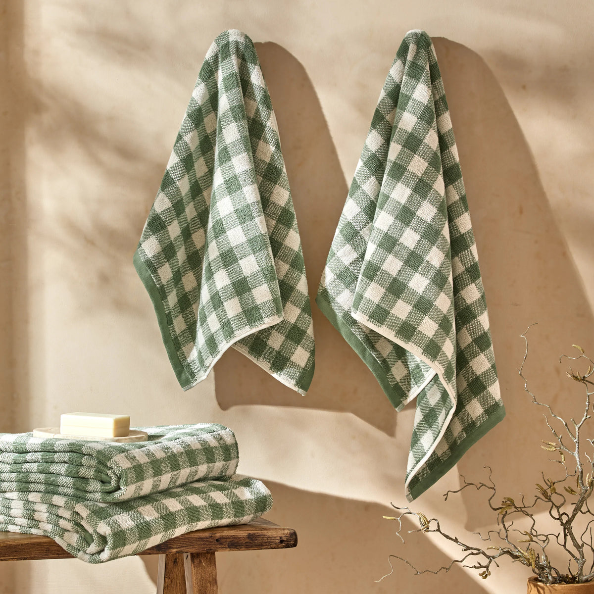 The Linen Yard Barton Gingham 100% Cotton Forest Towels