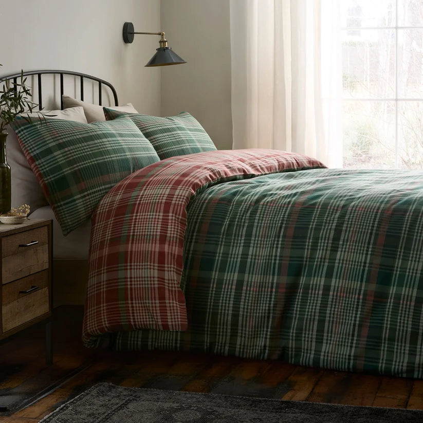 Dreams N Drapes Bennet Check 100% Brushed Cotton Duvet Set
