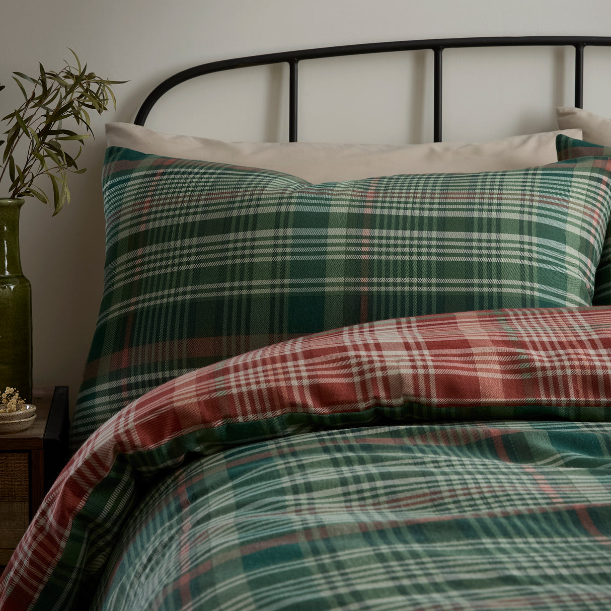 Dreams N Drapes Bennet Check Green 100% BCI Brushed Cotton Duvet Set