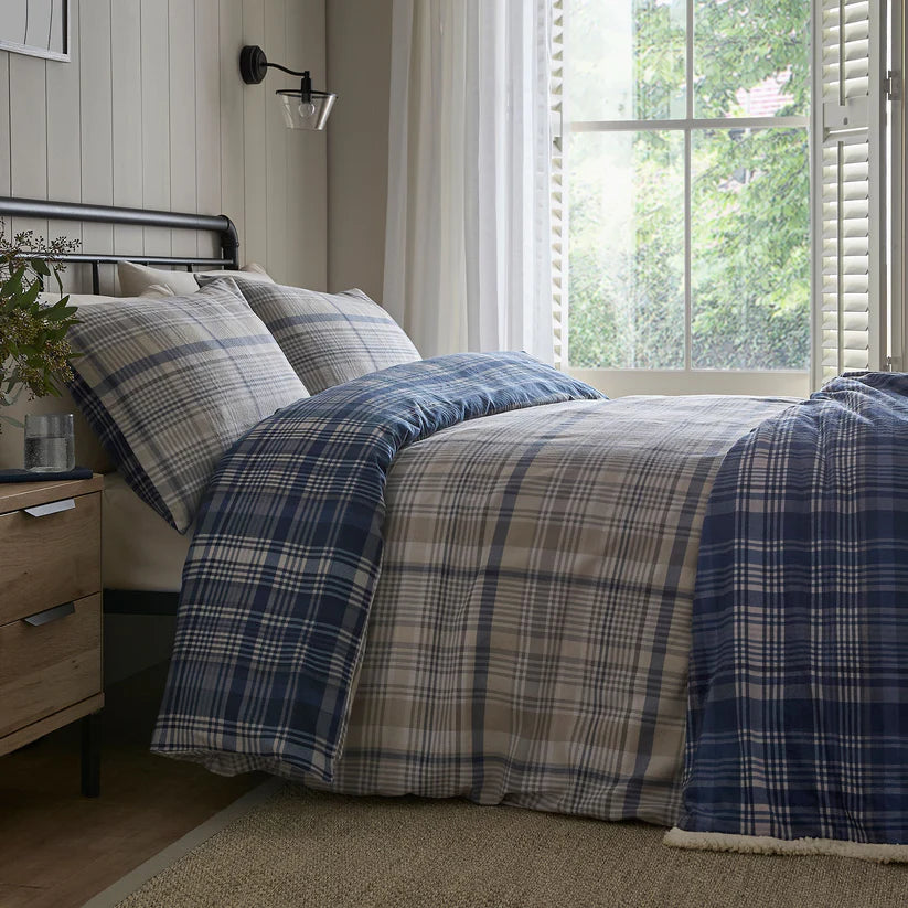 Dreams N Drapes Bennet Check 100% Brushed Cotton Duvet Set