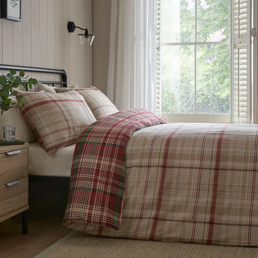 Dreams N Drapes Bennet Check 100% Brushed Cotton Duvet Set
