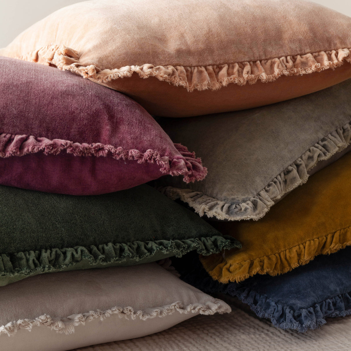 The Linen Yard Bertie Washed Cotton Velvet 45cm x 45cm Cushions