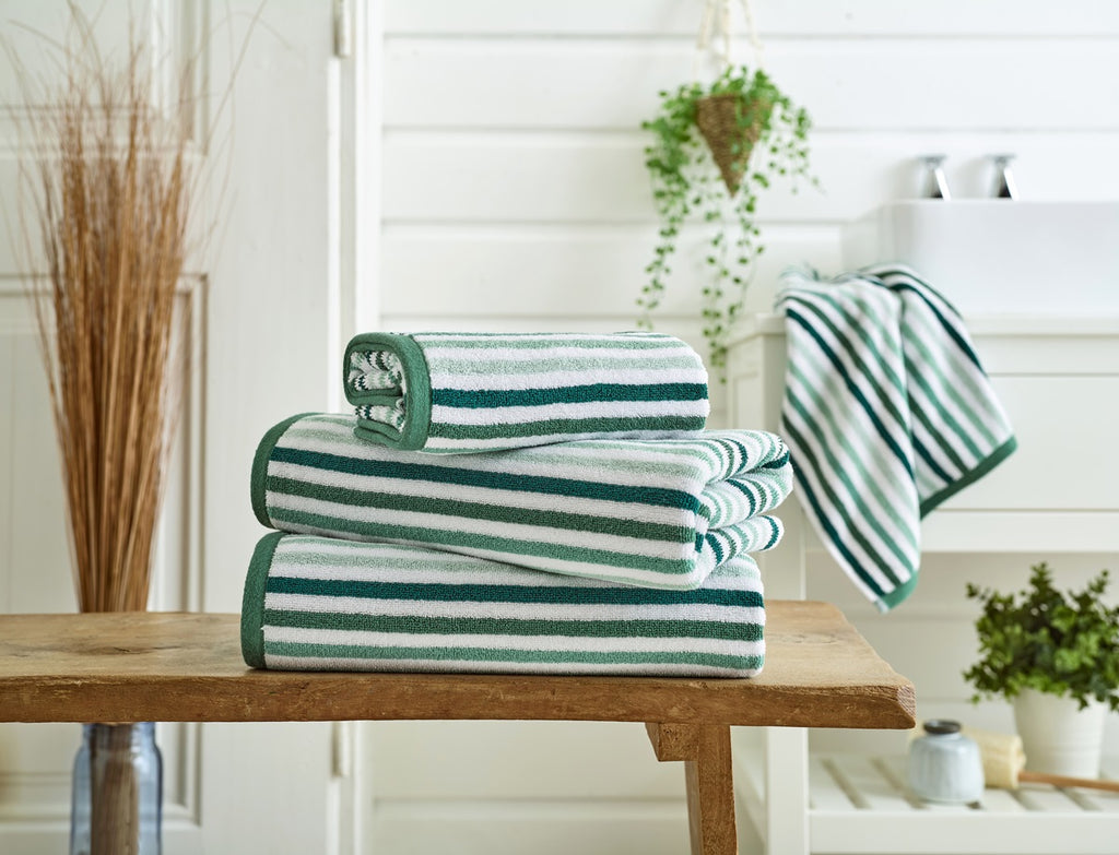Deyongs Bliss Linear Stripe 100% Cotton 550gsm Green Towels