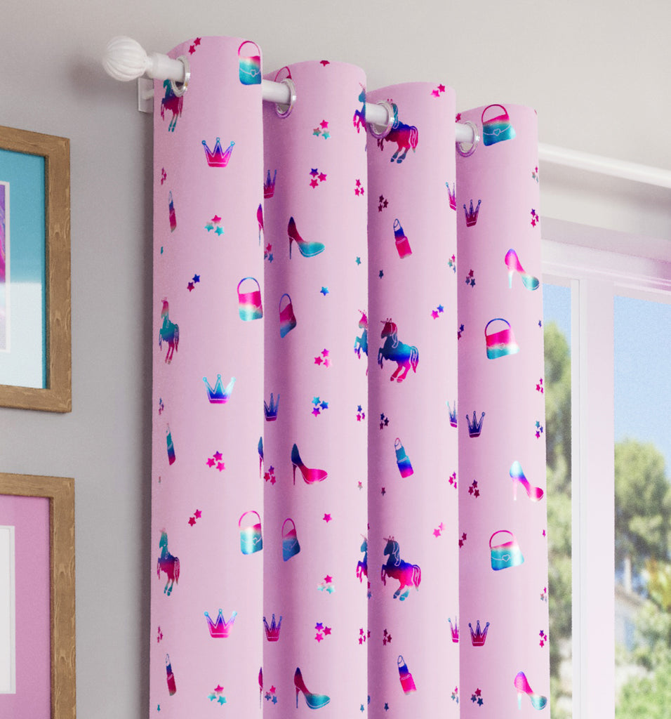 Tyrone Charm Pink Metallic Print Kids Room Darkening Curtains