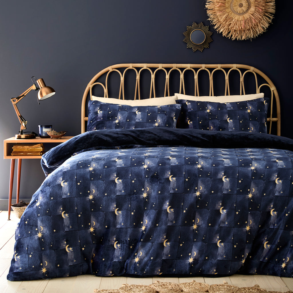 Fusion Bedding Cosmic Star Navy 100% Fleece Duvet Set