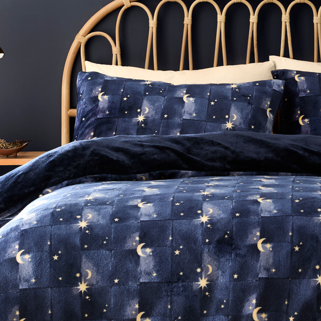Fusion Bedding Cosmic Star Navy 100% Fleece Duvet Set