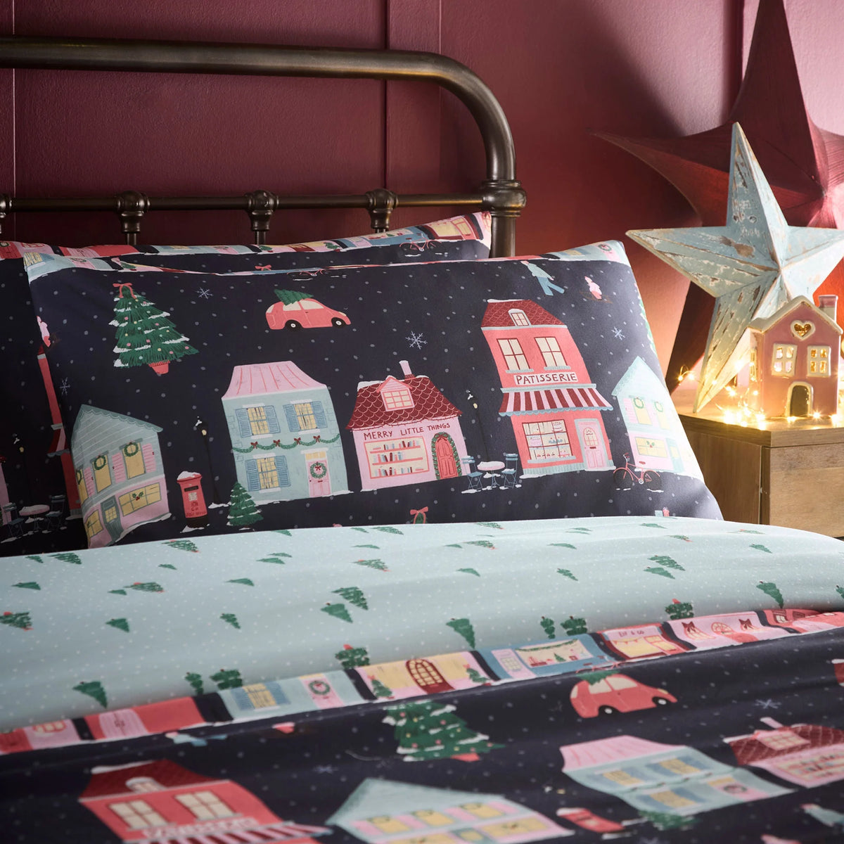 Fusion Christmas Houses Navy Duvet Set
