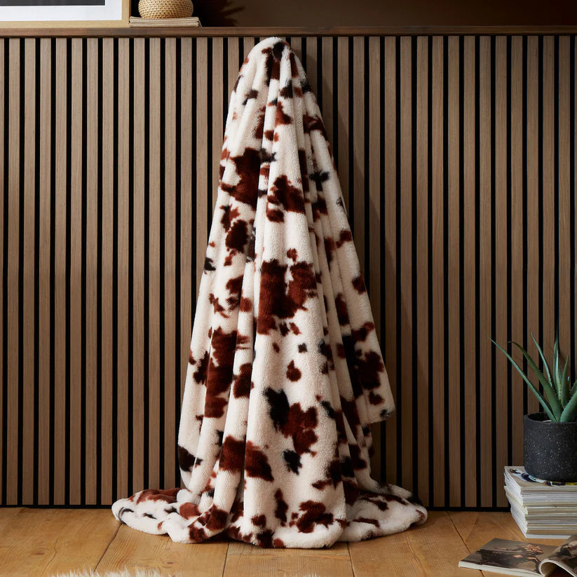 Fusion Cow Print Faux Fur Natural 150cm x 200cm Bedspread