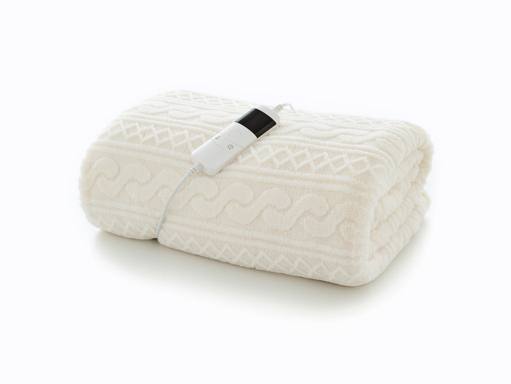 Deyongs 1846 Sherpa Cable Cream 140cm x 180cm Heated Throw