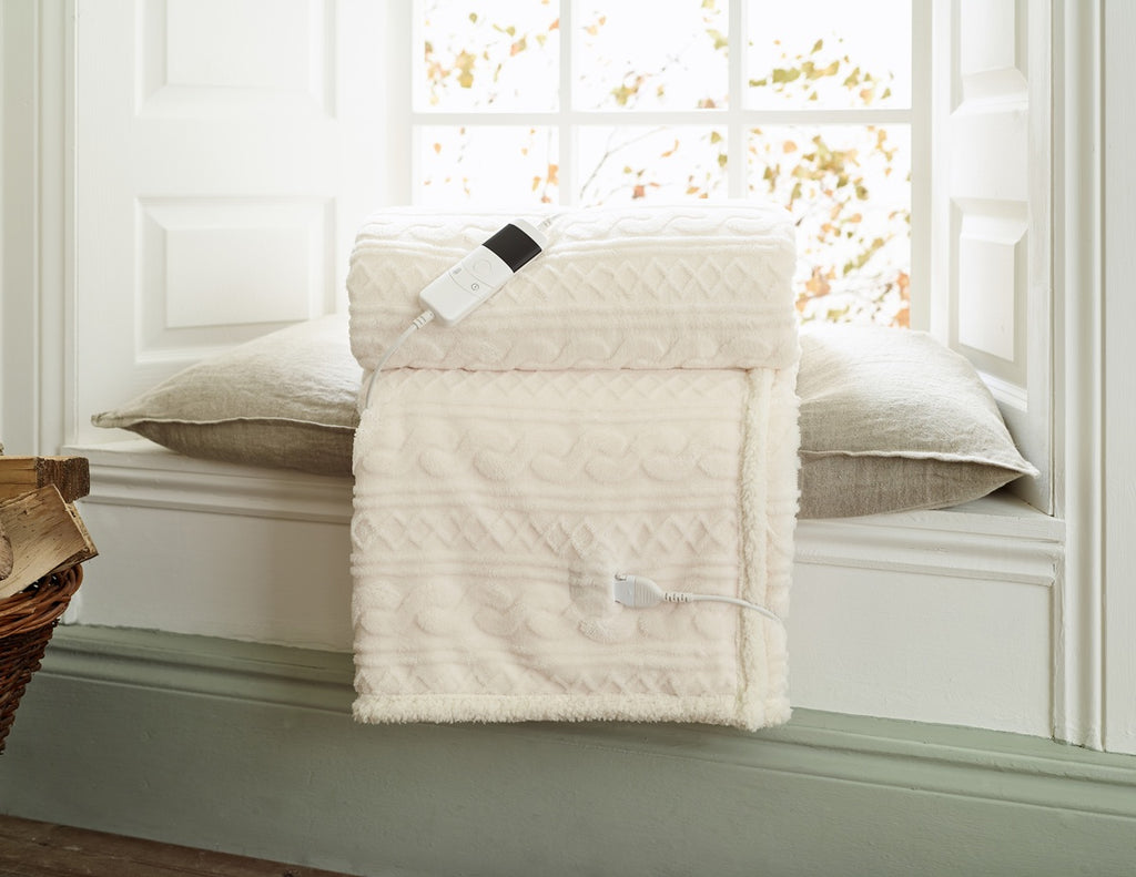 Deyongs 1846 Sherpa Cable Cream 140cm x 180cm Heated Throw