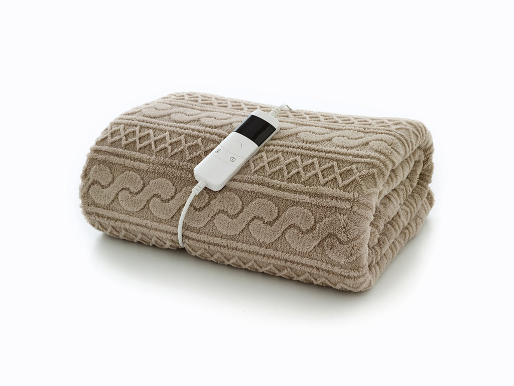 Deyongs 1846 Sherpa Cable Taupe 140cm x 180cm Heated Throw