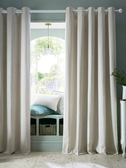 Laura Ashley Cornish Chenille Stripe Lined Eyelet Curtains