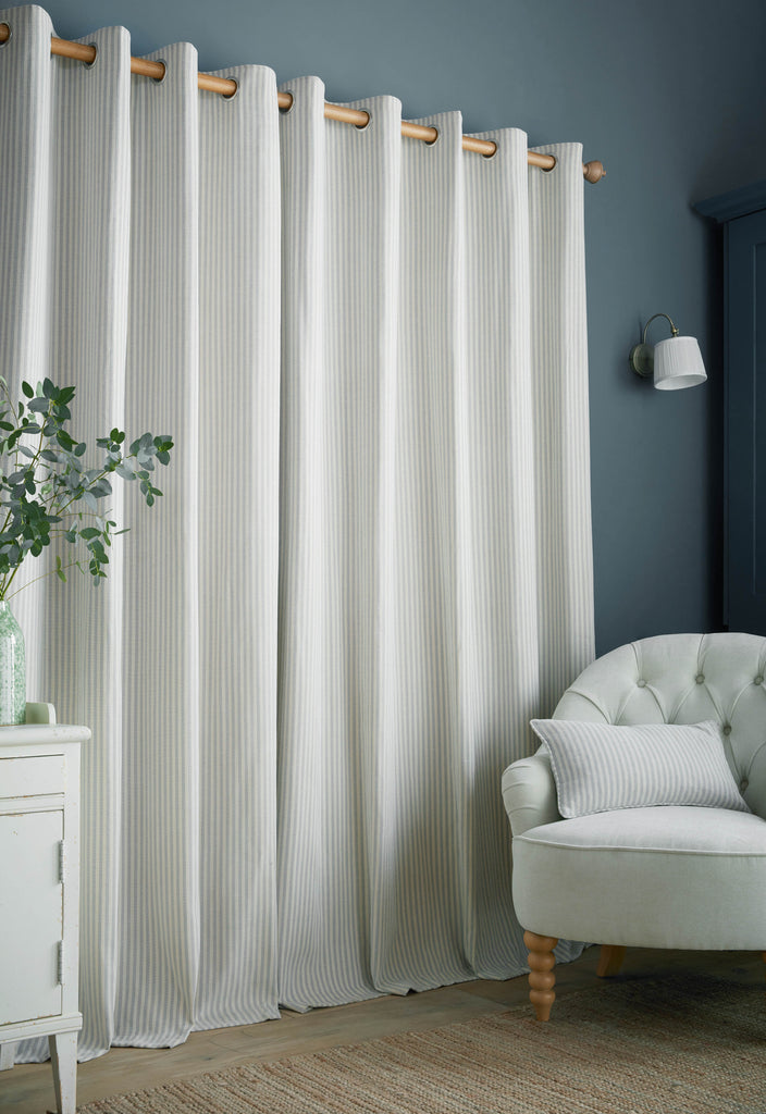 Laura Ashley Cornish Chenille Stripe Lined Eyelet Curtains