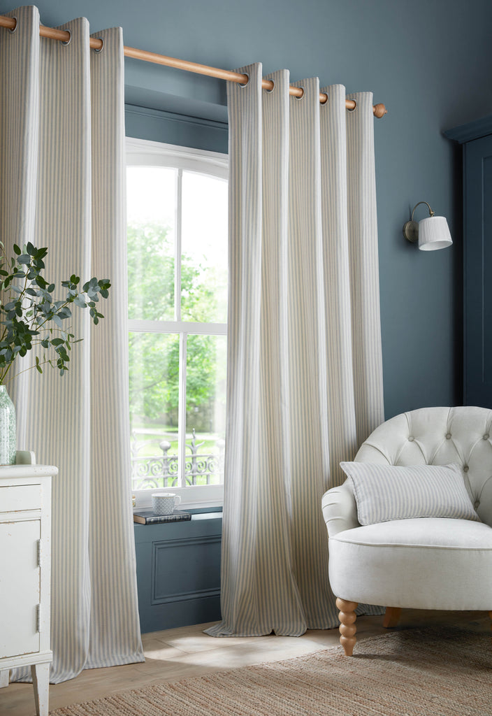 Laura Ashley Cornish Chenille Stripe Lined Eyelet Curtains