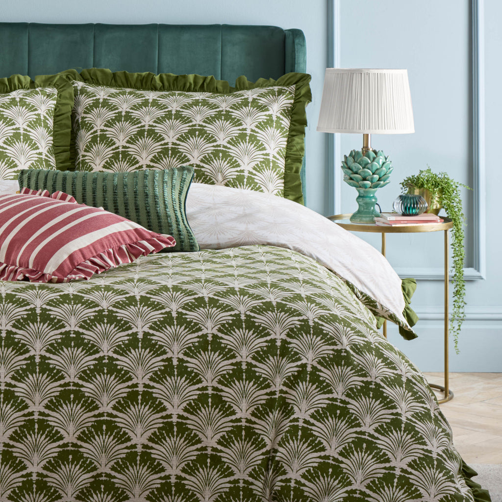 Furn Deco Palm Printed Ruffle Moss Duvet Set