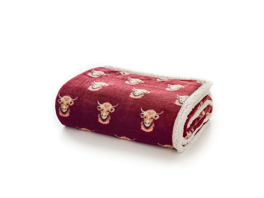 Deyongs 1846 Highland Cows Burgundy 140cm x 180cm Throw