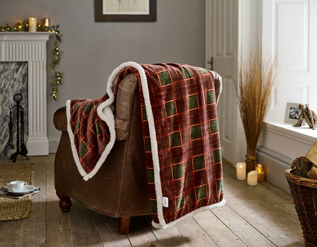 Deyongs 1846 Rowin Tartan Rust & Olive 140cm x 180cm Throw