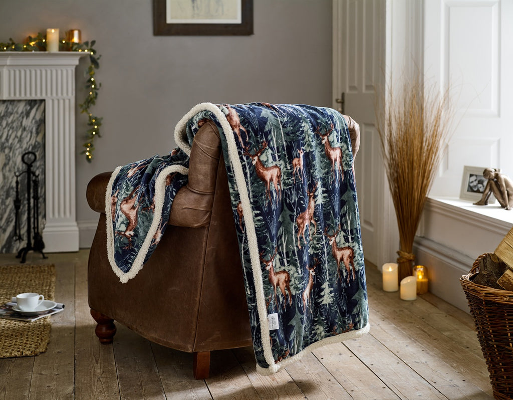 Deyongs 1846 Stag Navy 140cm x 180cm Throw