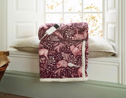 Deyongs 1846 Woodland Folk Wine 140cm x 180cm Heated Throw