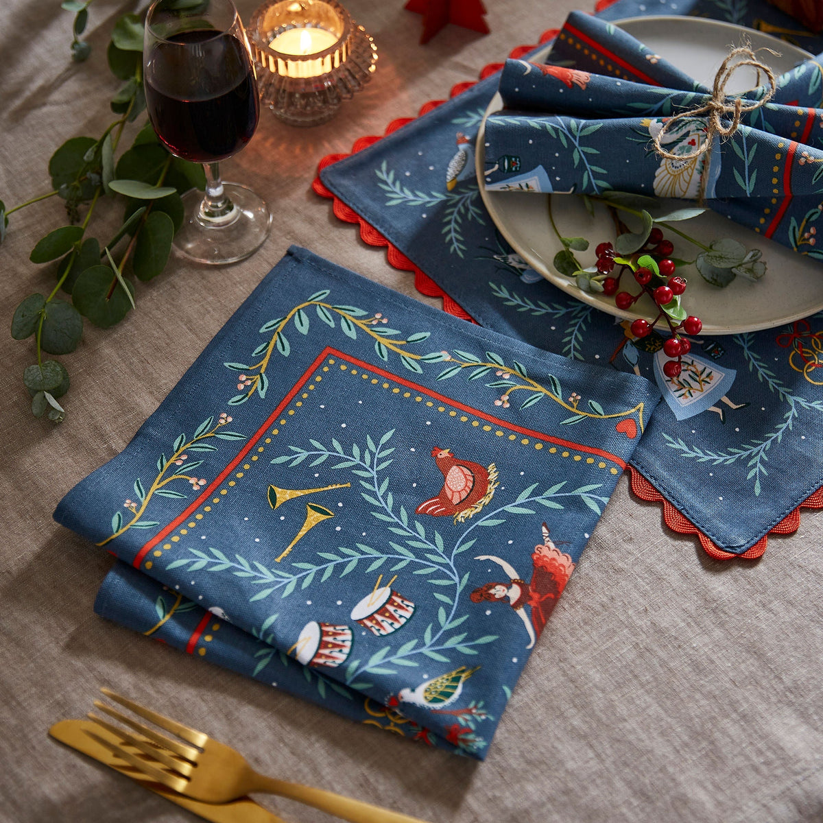 Ulster Weavers 12 Days of Christmas Blue Napkins Pack of 2