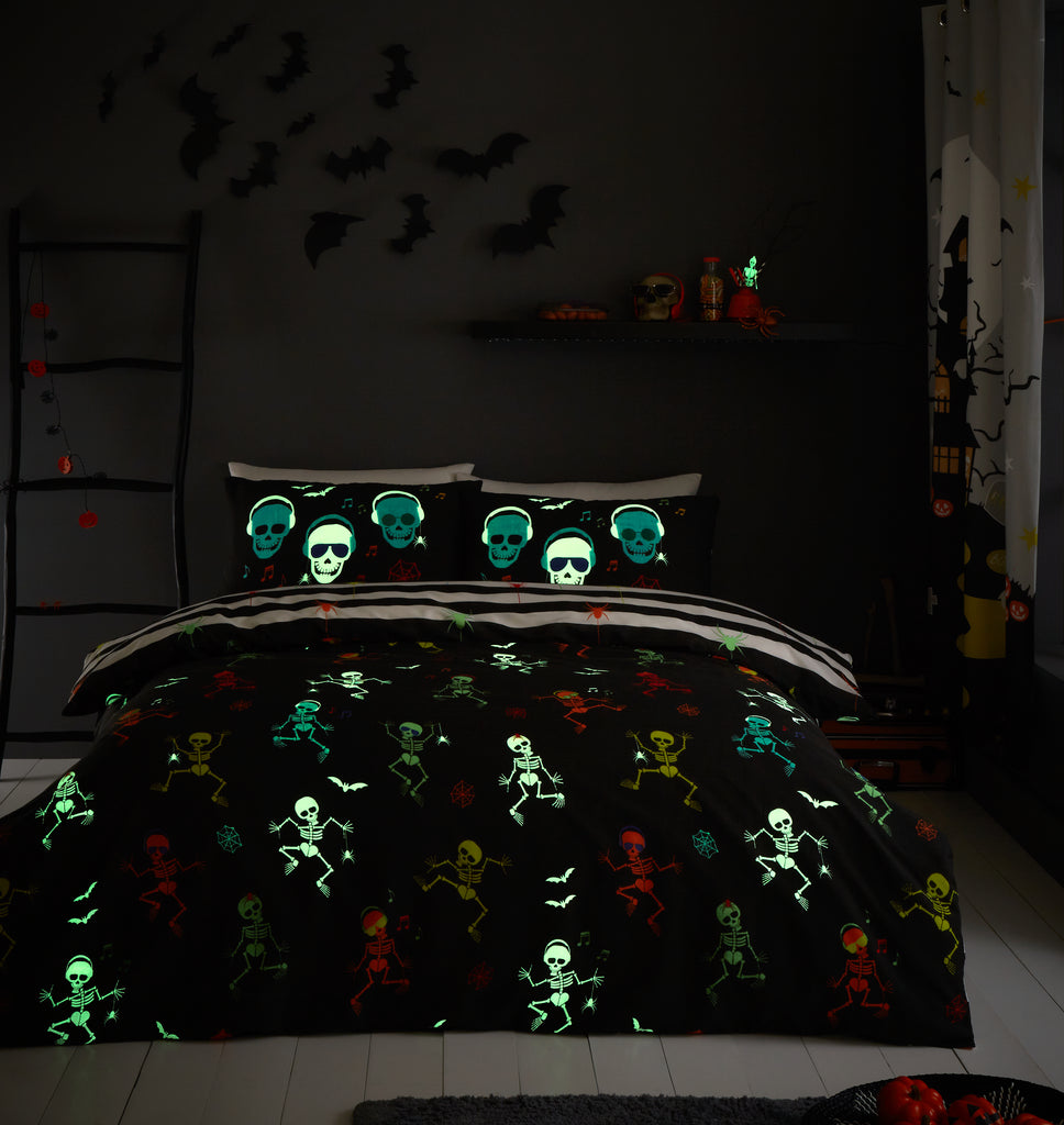 Bedlam Dancing Skeletons Black Duvet Set