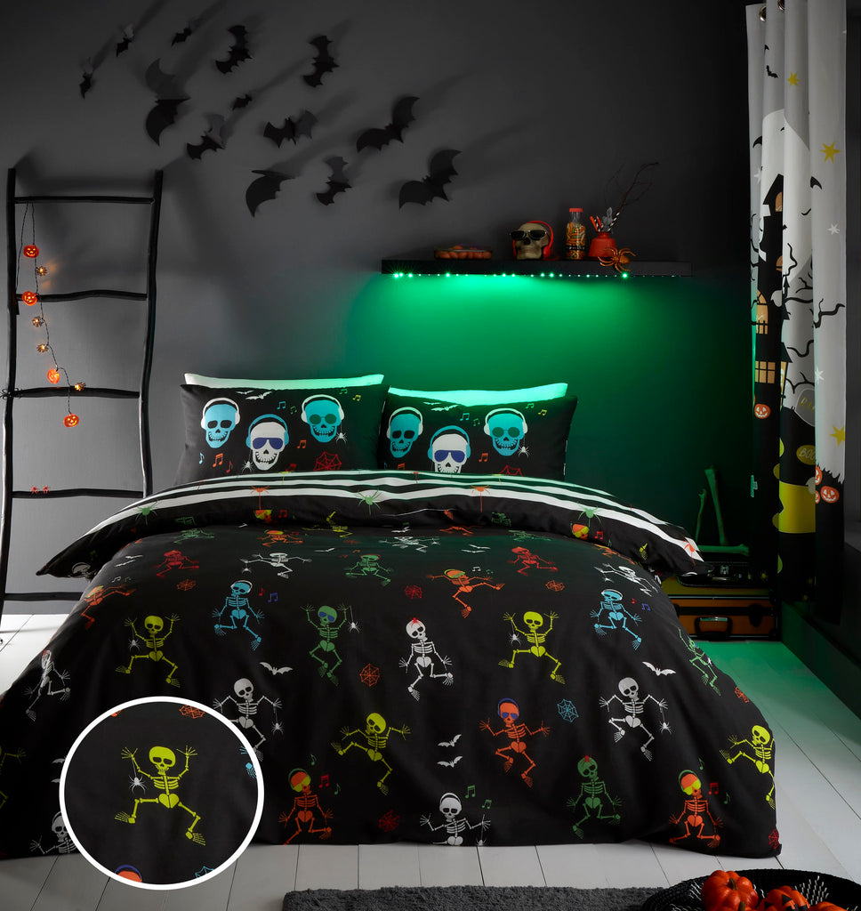 Bedlam Dancing Skeletons Black Duvet Set
