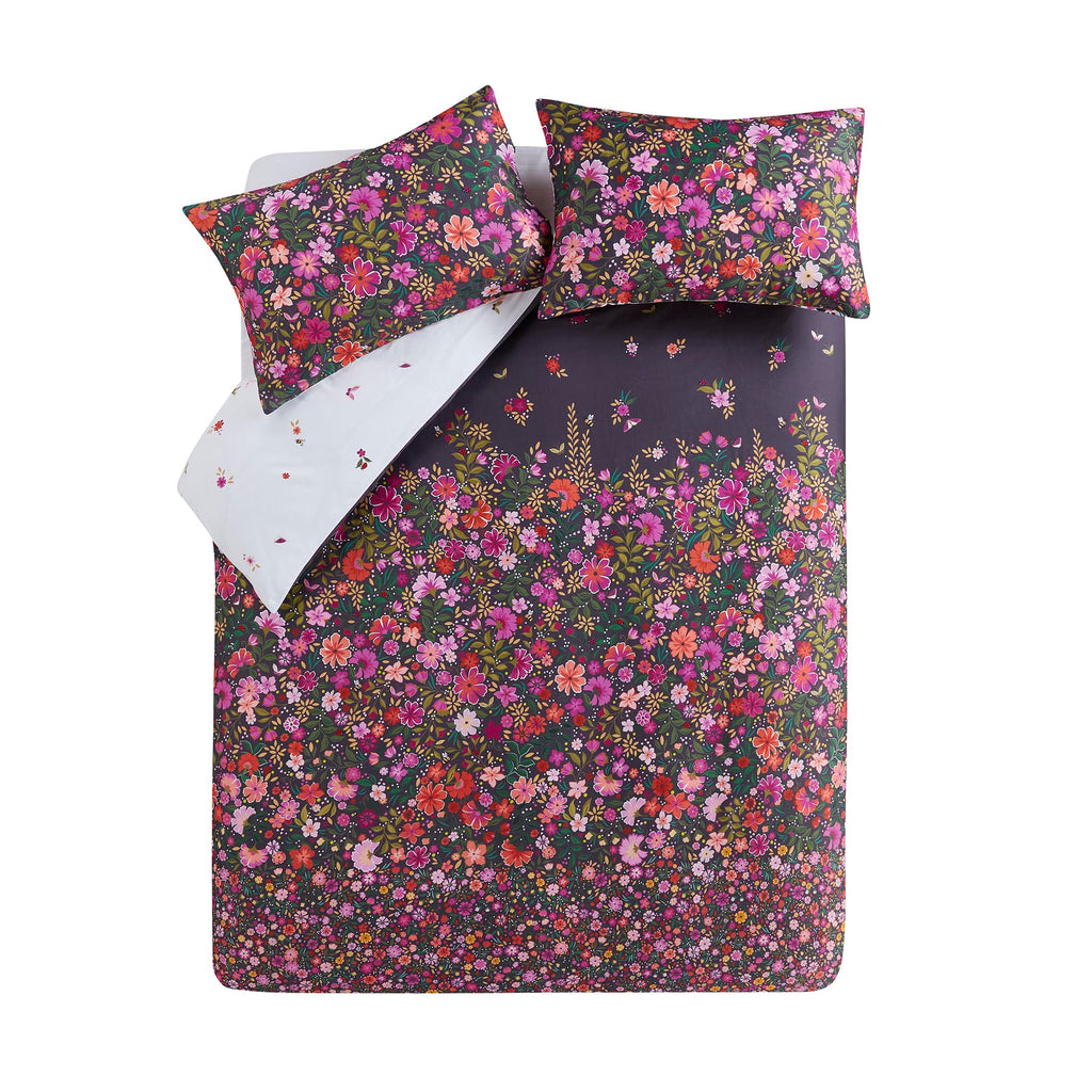 Sara Miller Ditsy Floral White-Deep Mulberry Duvet Set