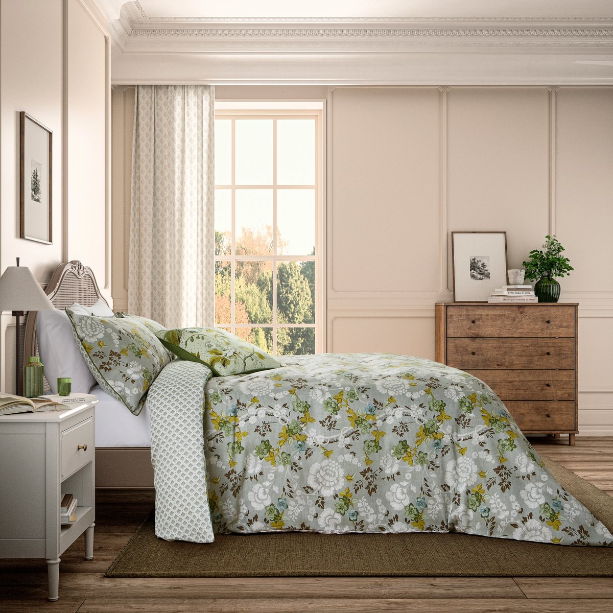 English Heritage Eagle House Damask Seagrass Duvet Set