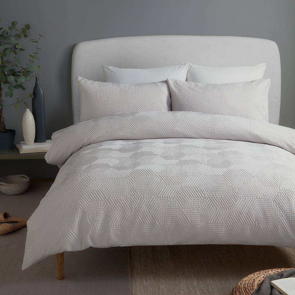 Serene Embossed Geo Grey Duvet Set
