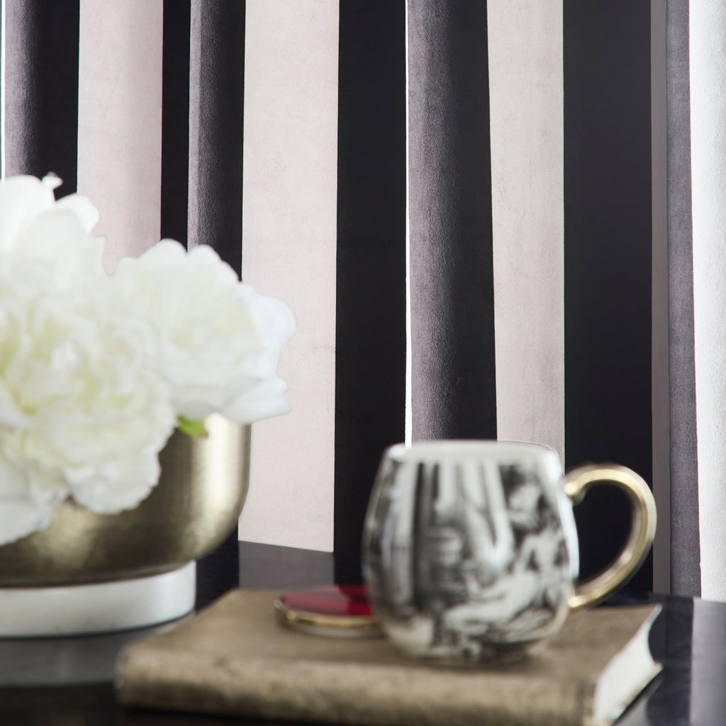 Laurence Llewelyn Bowen Festivo Stripe Black Eyelet Lined Curtains