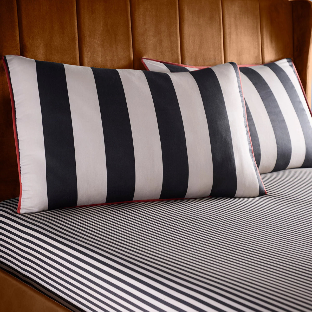 Laurence Llewelyn Bowen Festivo Circus Stripe Black 100% Cotton Sateen Fitted Sheets