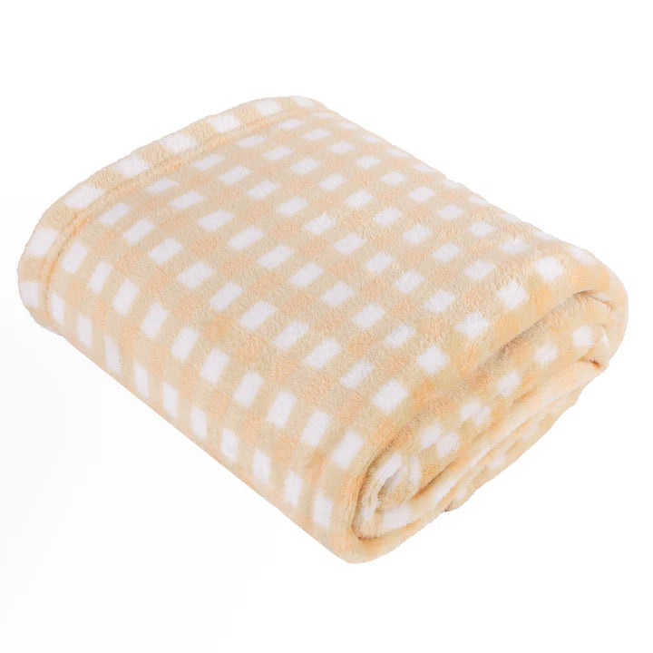 Furn Gingham Printed Yellow 130cm x 150cm Fleece Throw