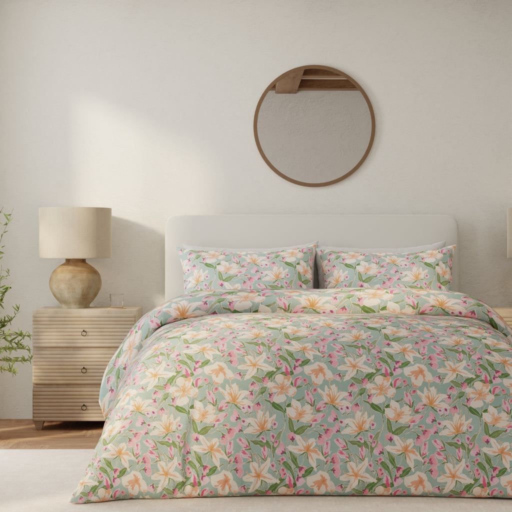 Vantona Everyday Garden Lillies Green Duvet Set