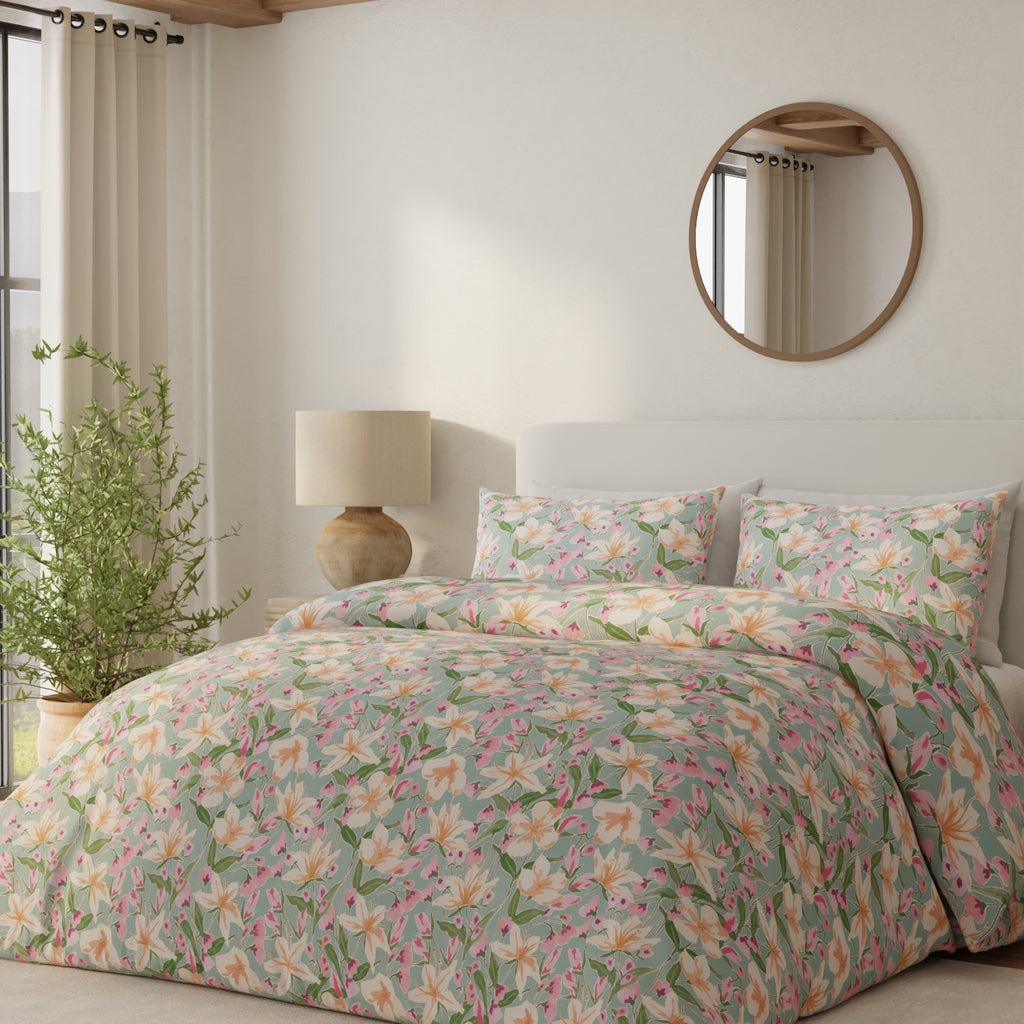 Vantona Everyday Garden Lillies Green Duvet Set