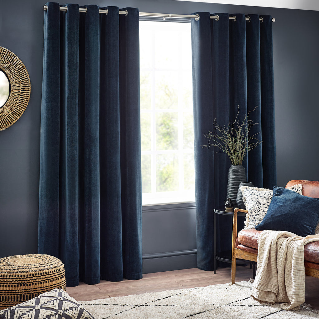 The Linen Yard Heavy Chenille Room Darkening Lined Eyelet Curtains